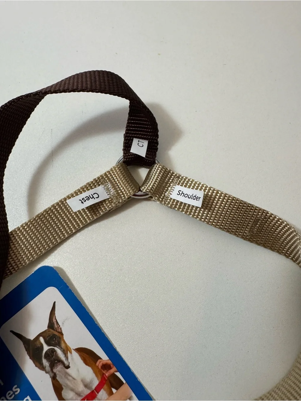 Tan and Brown Dog Harness with Metal D-Ring-  Medium